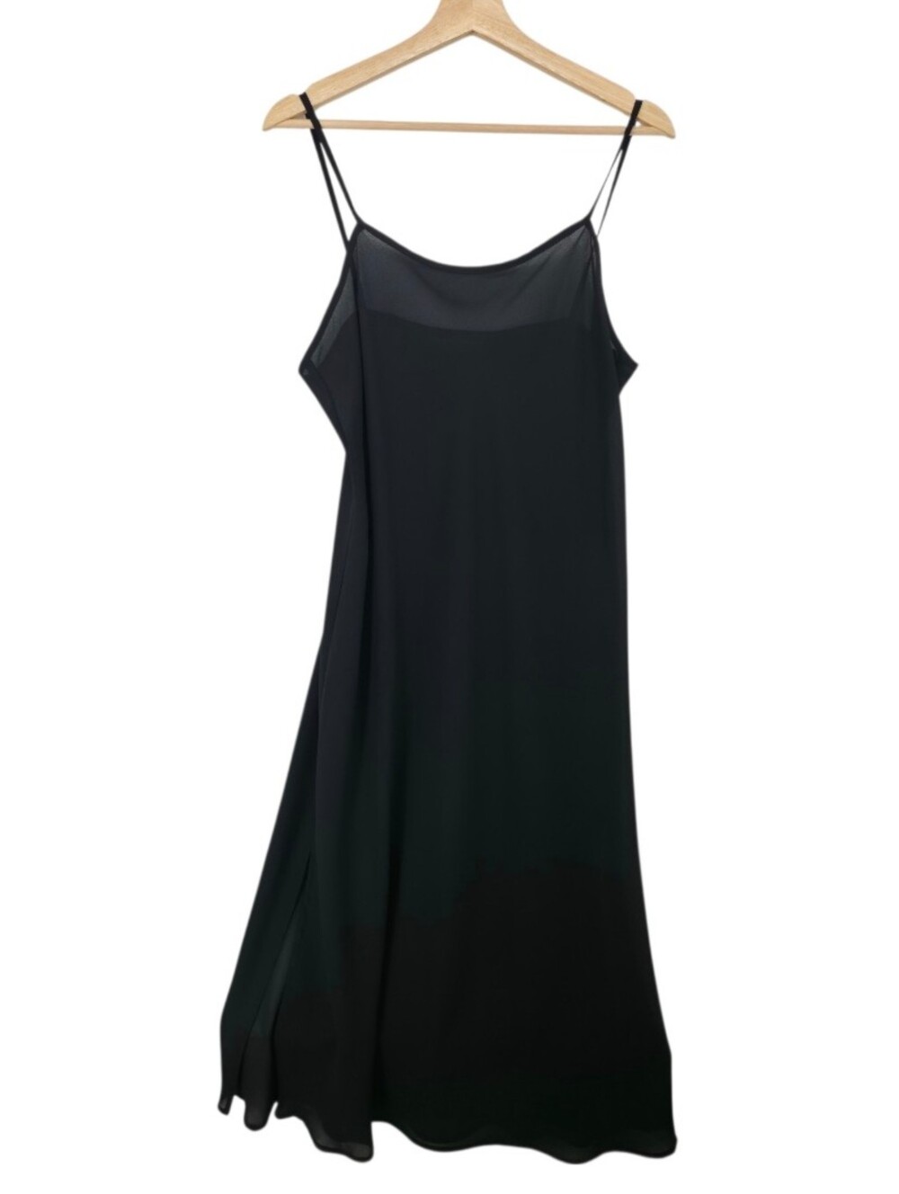 Donna Ricco Black Sheer Mesh Slip Dress Maxi Double Slit Minimalist Petite Large - Picture 3 of 11